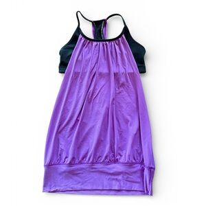 Lululemon Purple and Black Women's Workout Top with built-in sports bra Sz 4